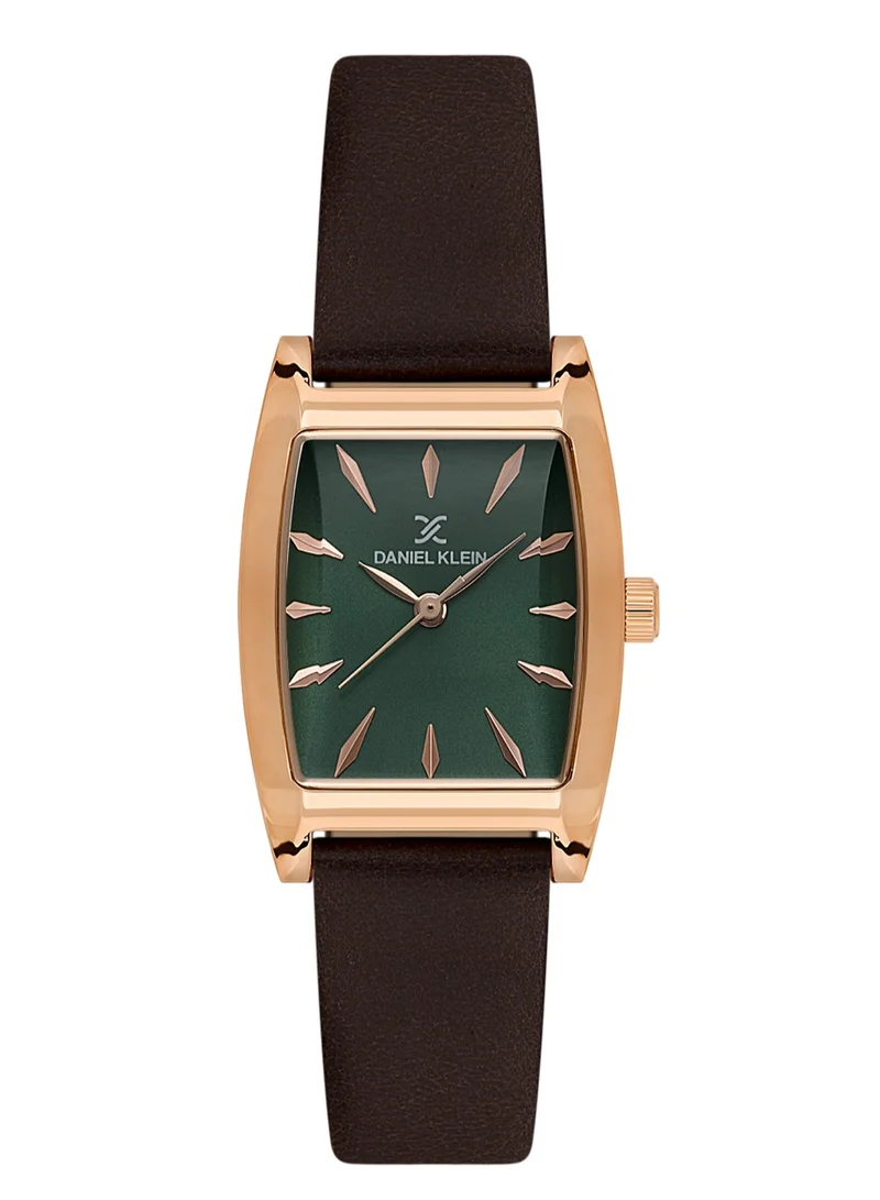 DANIEL KLEIN Women's Leather Rose Gold Alloy Case Analog Dark Green Square Sunray Dial Japanese Quartz Premium 30 Meters Water Resistant